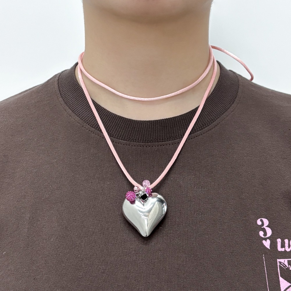 Tri / Satin Ribbon Luv Necklace / Pink